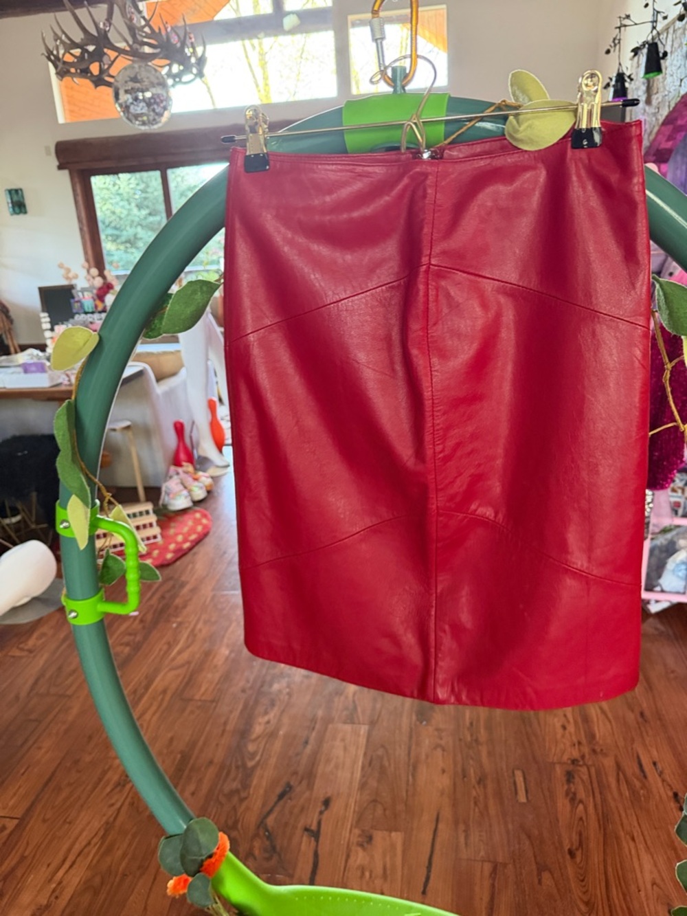 Red Genuine Leather Pencil Skirt